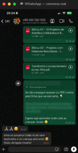 Cliente escreve: amei os projetos, estão muito bem explicados e as crianças adoraram