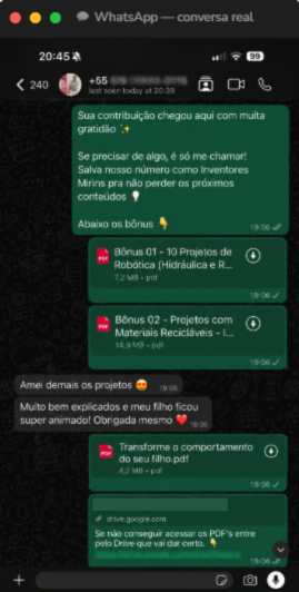 Cliente escreve: amei demais os projetos, muito bem explicados e meu filho ficou super animado